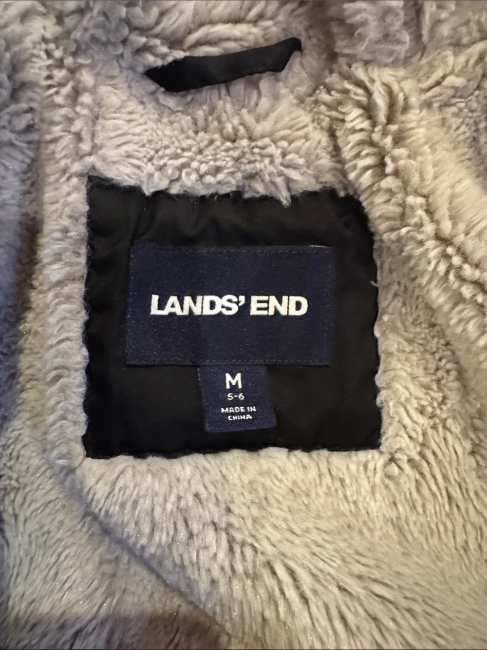 Lands' End Black Hooded Puffer Coat with Sherpa Lining